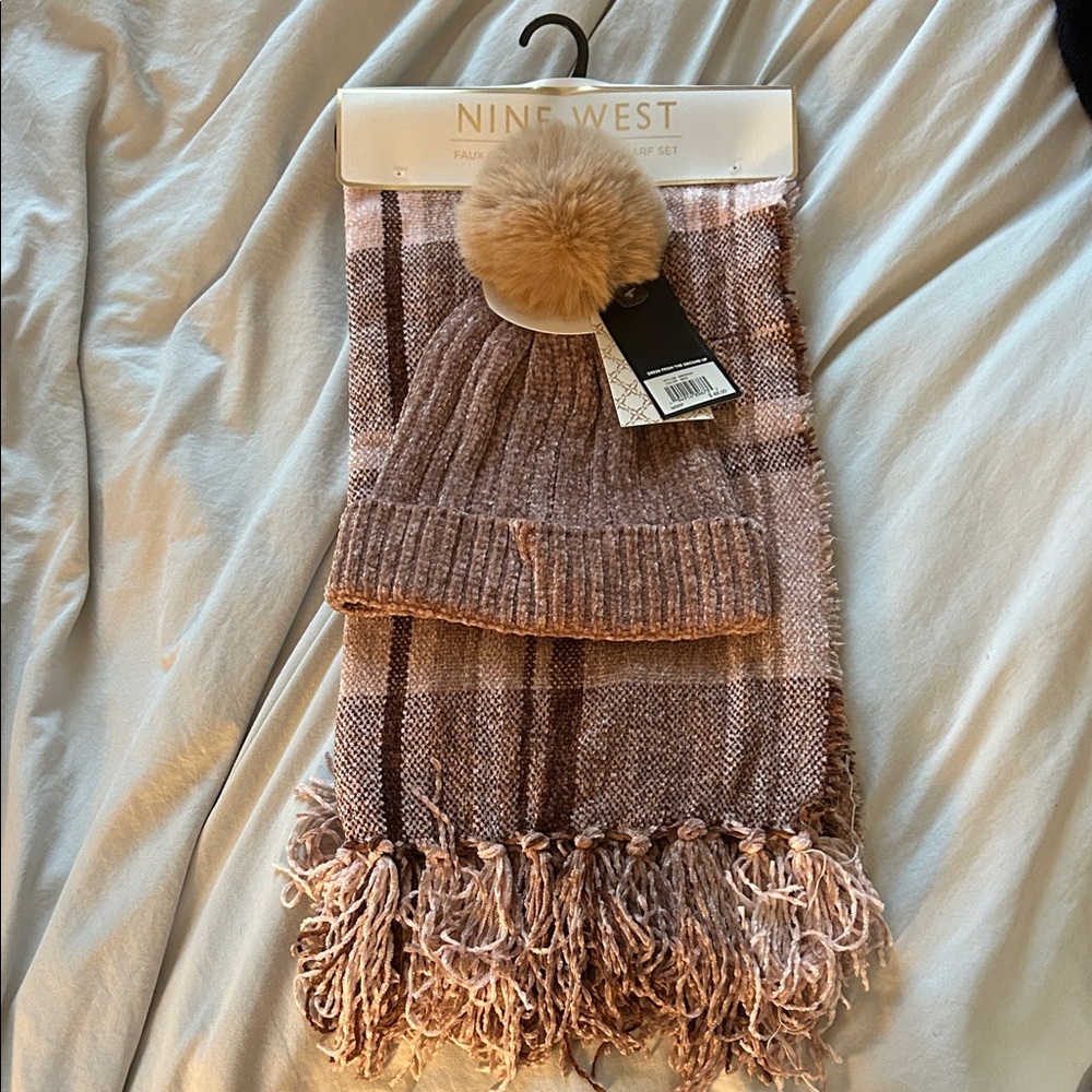 Free With Purchase!!! Nine West Tan and Brown and pink Knit Hat and Scarf Set